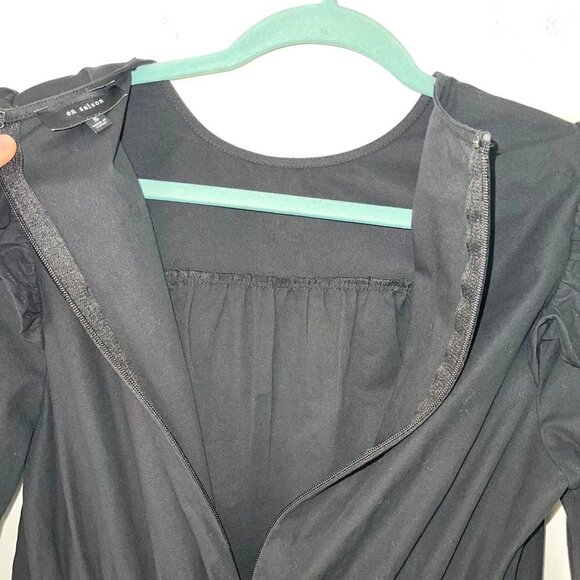En Saison Jumpsuit Womens Size Small S Poplin Ruffled Zipper Drawstring Black - Picture 9 of 12
